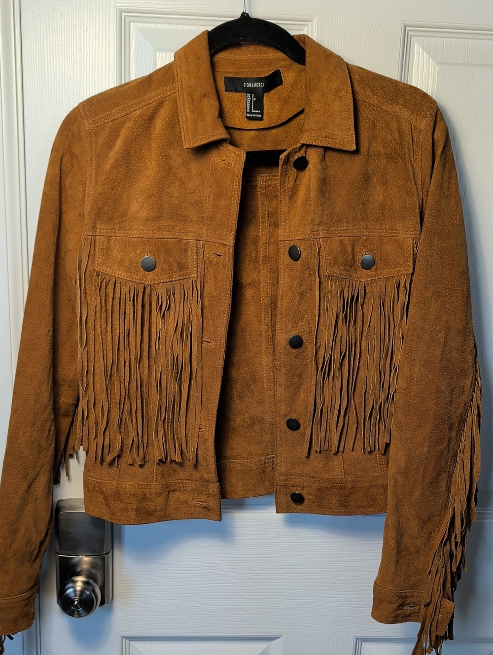 Forever 21 Tan Suede Fringe Shirt Jacket